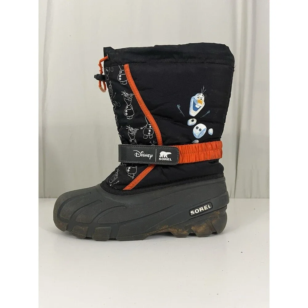 Sorel Disney Olaf Winter Snow Boots Kids Size 6 Olaf Black Pull On Weather Proof